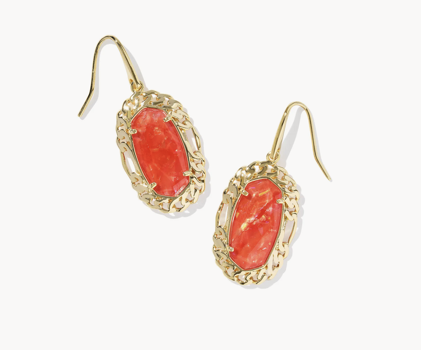 Dani Figaro Framed Drop Earrings Gold Papaya Iridescent MOP