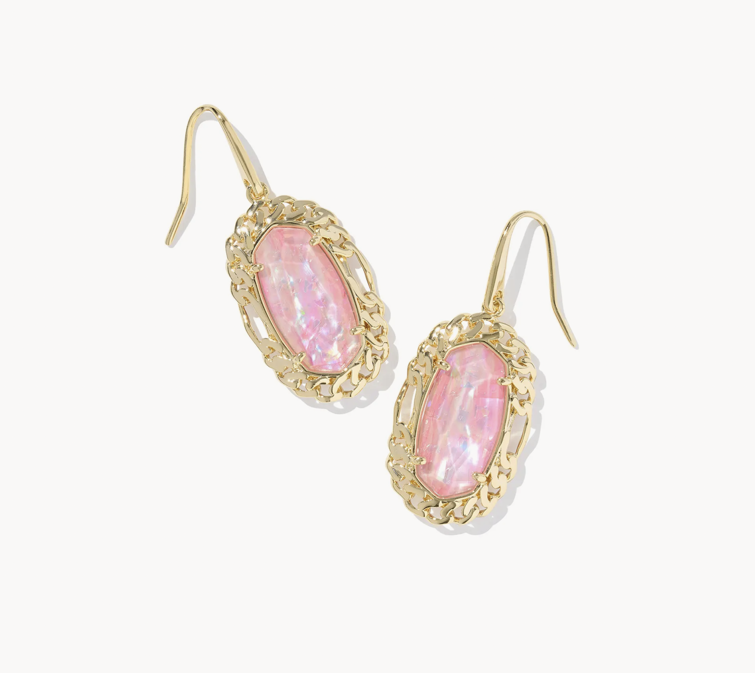 Dani Figaro Framed Drop Earrings Gold Pink Iridescent MOP
