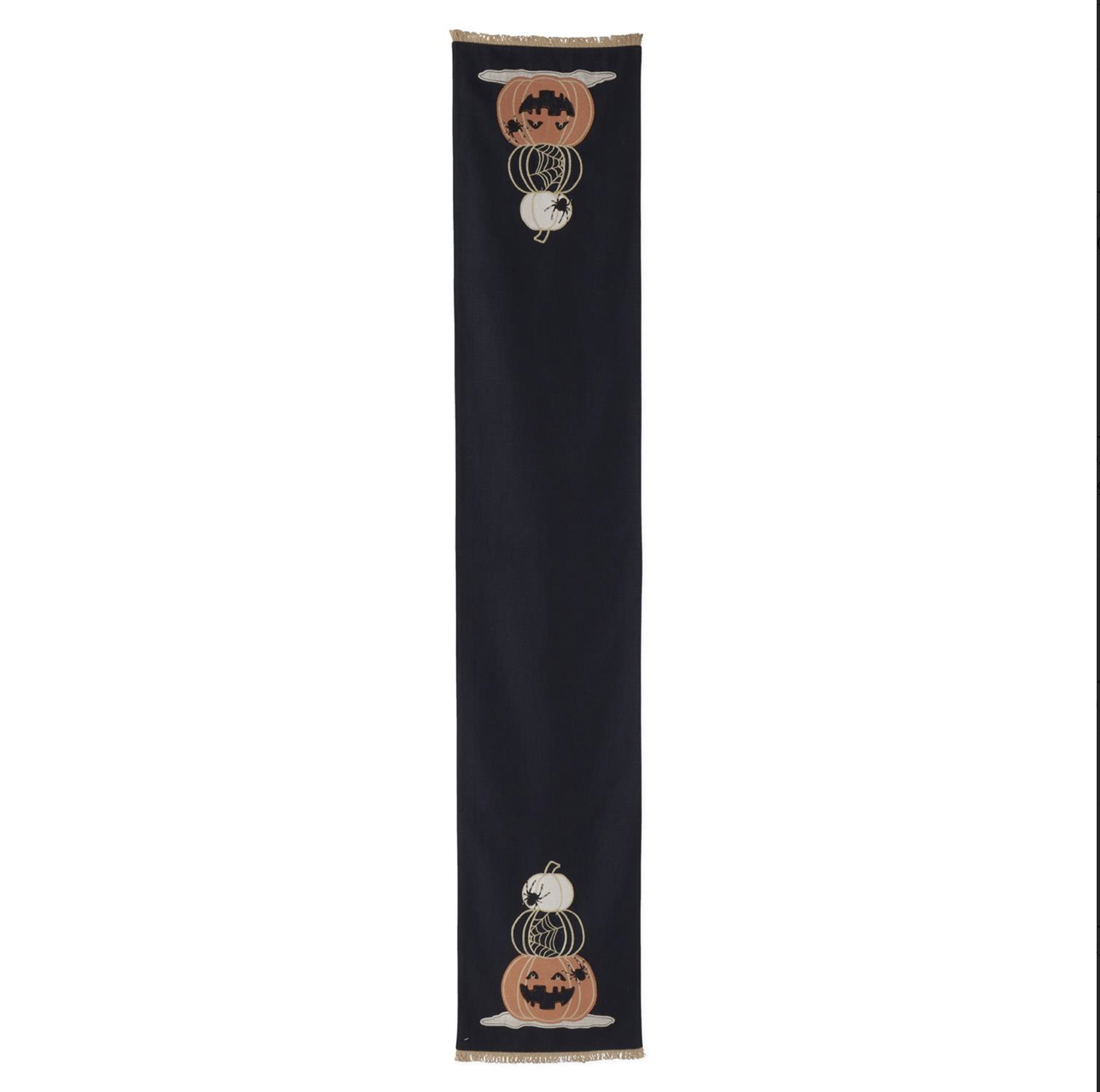 27" Black Halloween Jack O Lantern Stitched Table Runner