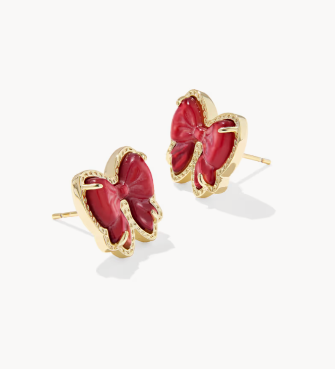 Haley Bow Stud Earring Gold Scarlet Red MOP