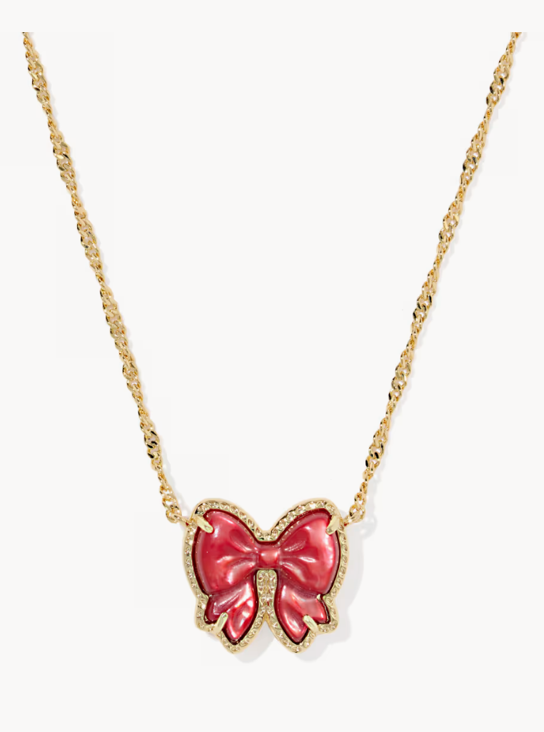 Haley Bow Short Pendant Nickel Gold Scarlet Red MOP