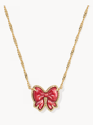 Haley Bow Short Pendant Nickel Gold Scarlet Red MOP