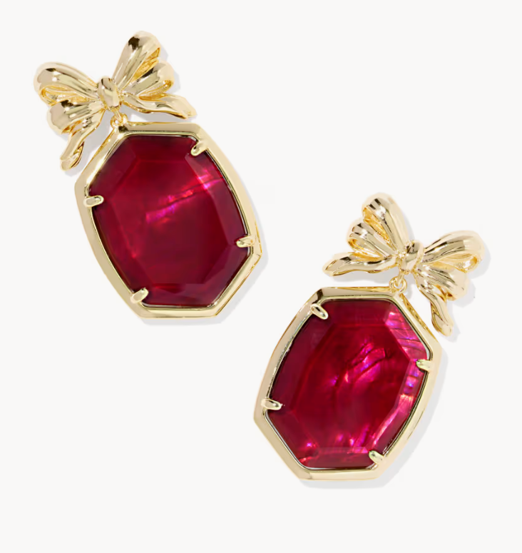 Daphne Bow Drop Ear Gold Dark Burgandy Illusion