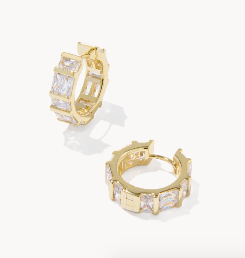 Jamie Huggie Ear Gold Metal White CZ