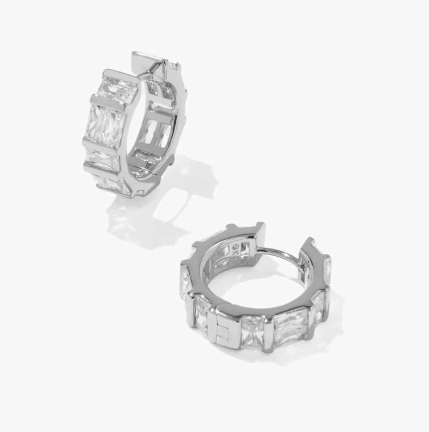 Jamie Huggie Ear Rhod Metal White CZ