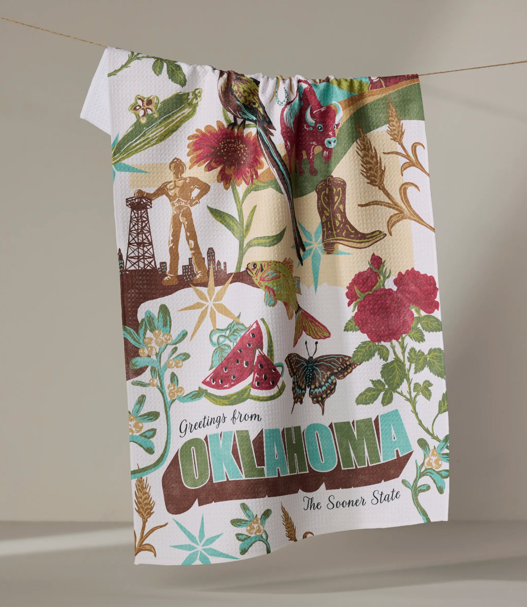 Greetings From Oklahoma Tea Towel