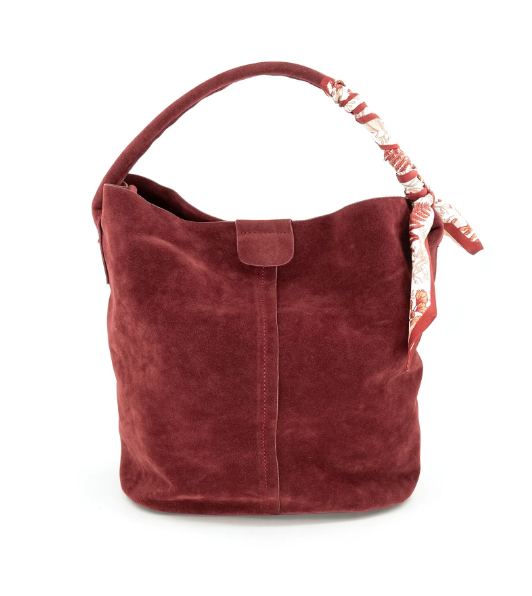 Suede Bucket Bag Burgundy - The Burlap Buffalo display picture 2