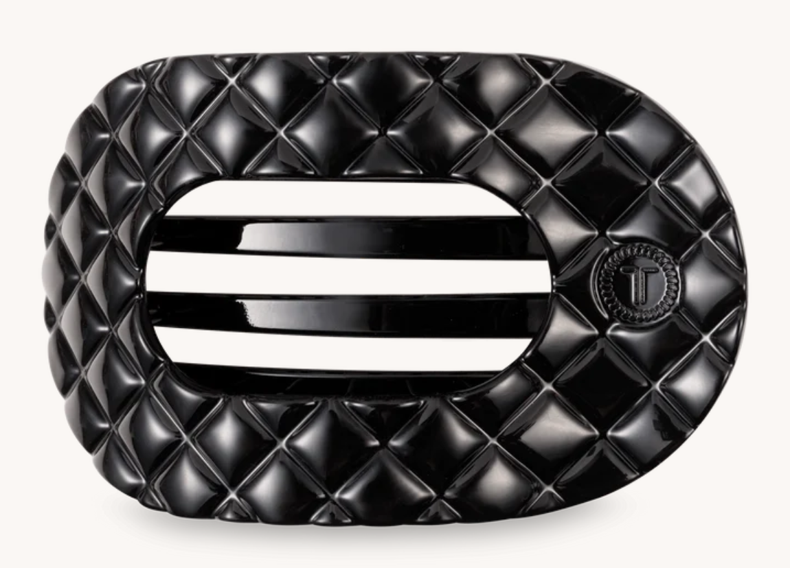 Jet Black Quilted Large Flat Round Clip