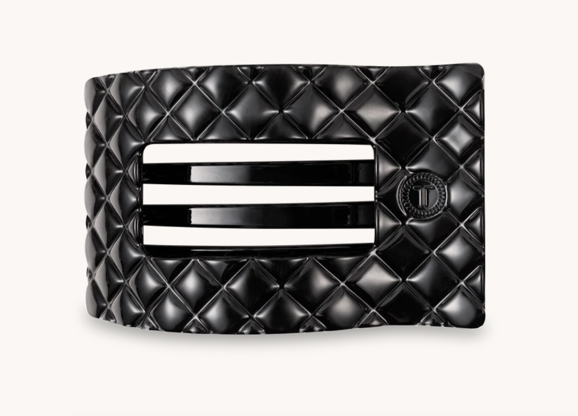 Jet Black Quilted Large Flat Rectangle Clip