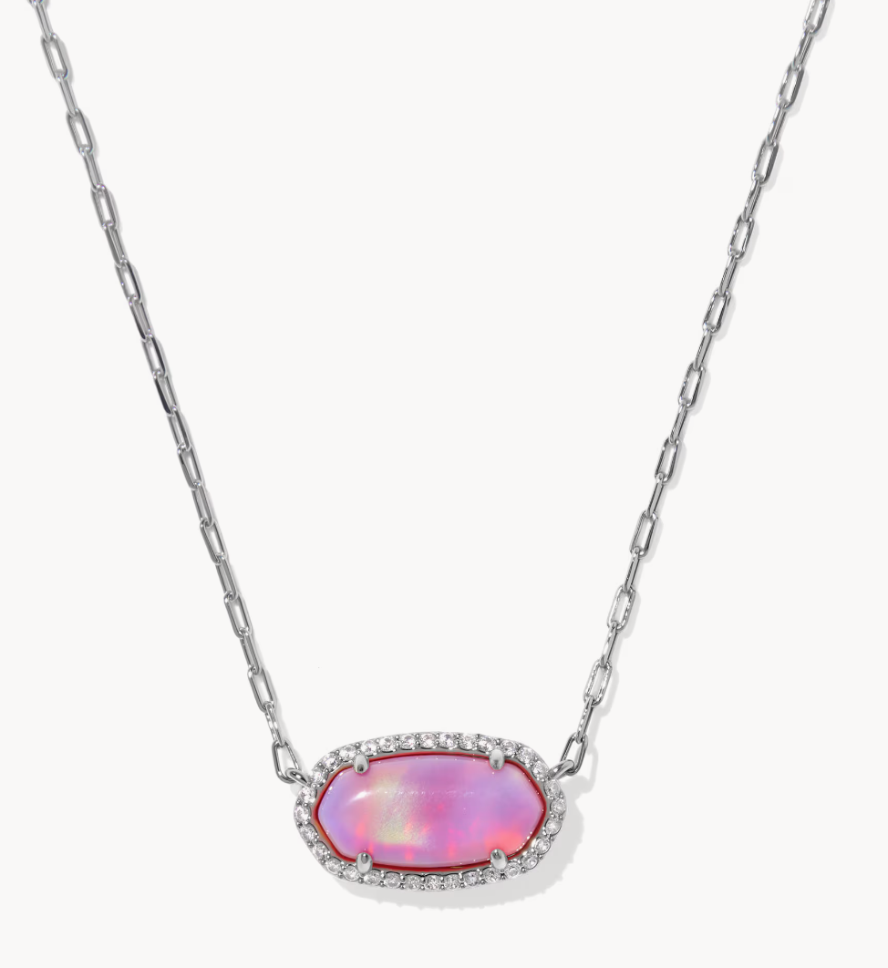 Elisa Pave Framed Pendant Rhod Pink Necklace