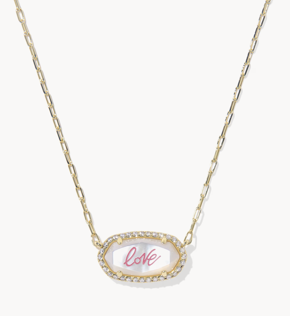 Elisa Pave Framed Pendant Gold Ivory MOP Necklace