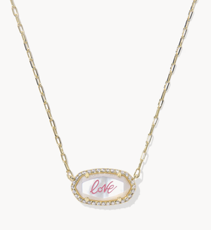 Elisa Pave Framed Pendant Gold Ivory MOP Necklace