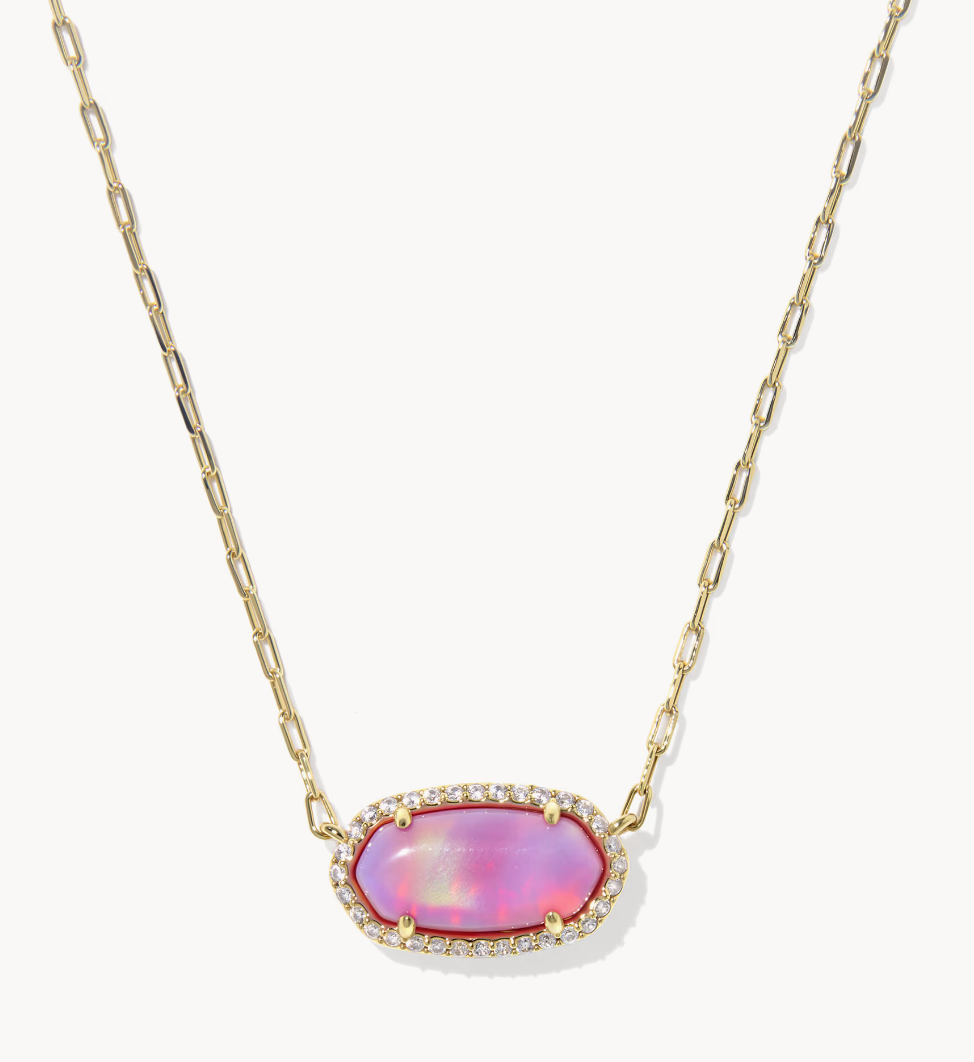 Elisa Pave Framed Pendant Gold Pink Resin Necklace