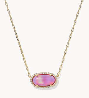 Elisa Pave Framed Pendant Gold Pink Resin Necklace