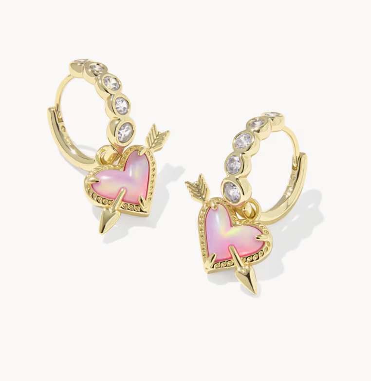 Ari Heart Arrow Huggie Gold Pink Earrings