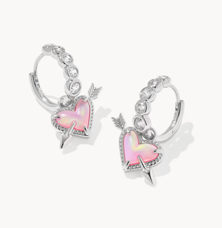 Ari Heart Arrow Huggie Rhod Pink Earrings