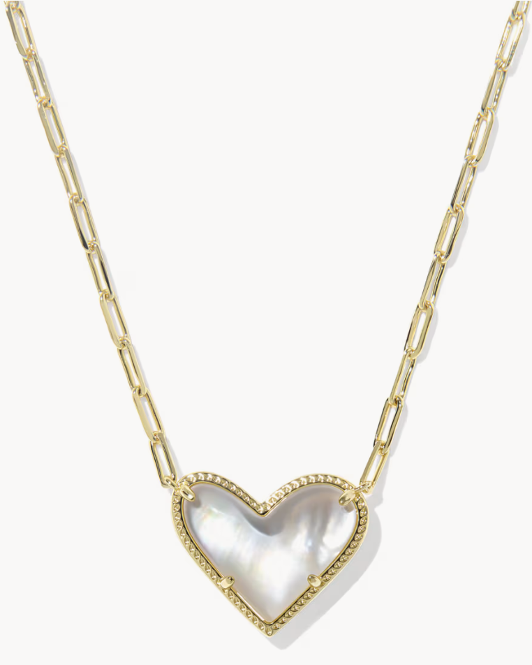 Ari Heart Statement Pendant Gold Ivory MOP Necklace
