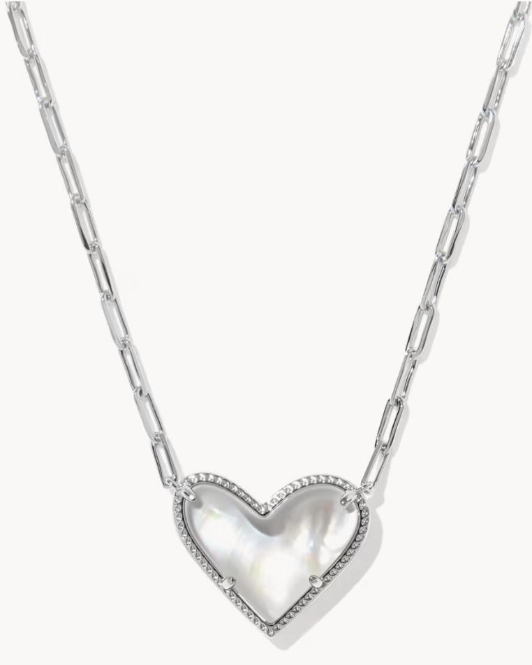 Ari Heart Statement Pendant Rhod Ivory MOP Necklace