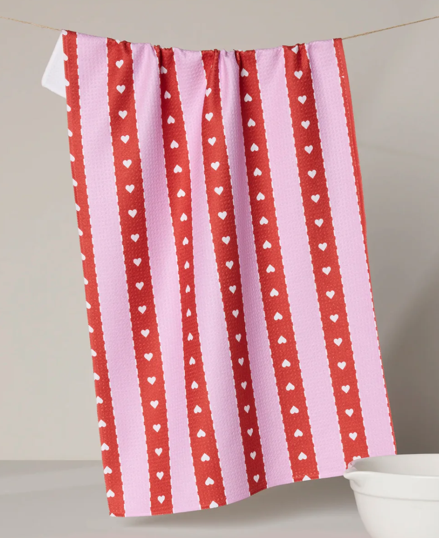 Ribbon Hearts Tea Towel