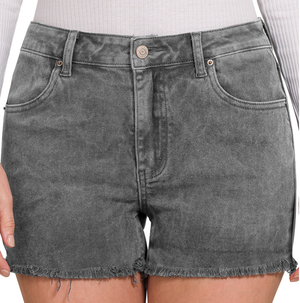 Washed Fray Cut Off Hem Shorts Ash Black