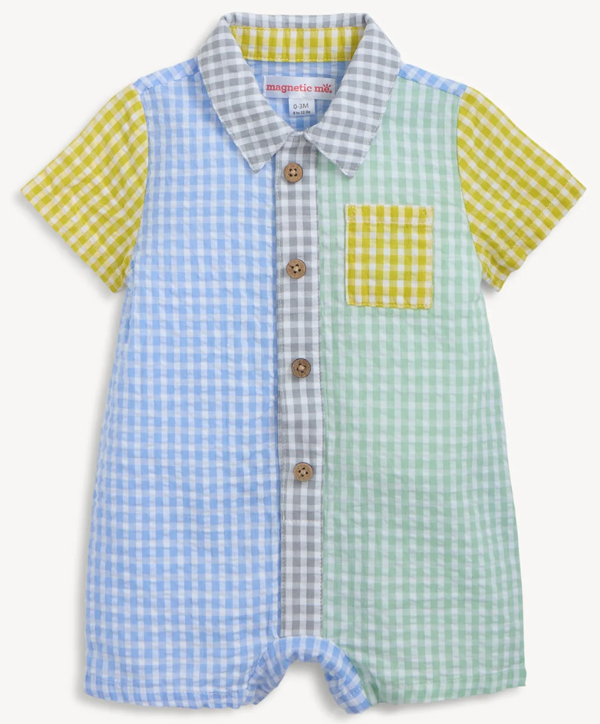 Multi Gingham Magnetic Collar Short Romper