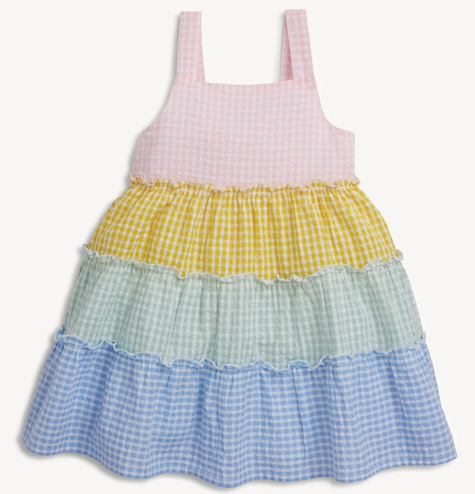 Multi Gingham Cotton Tiered Dress