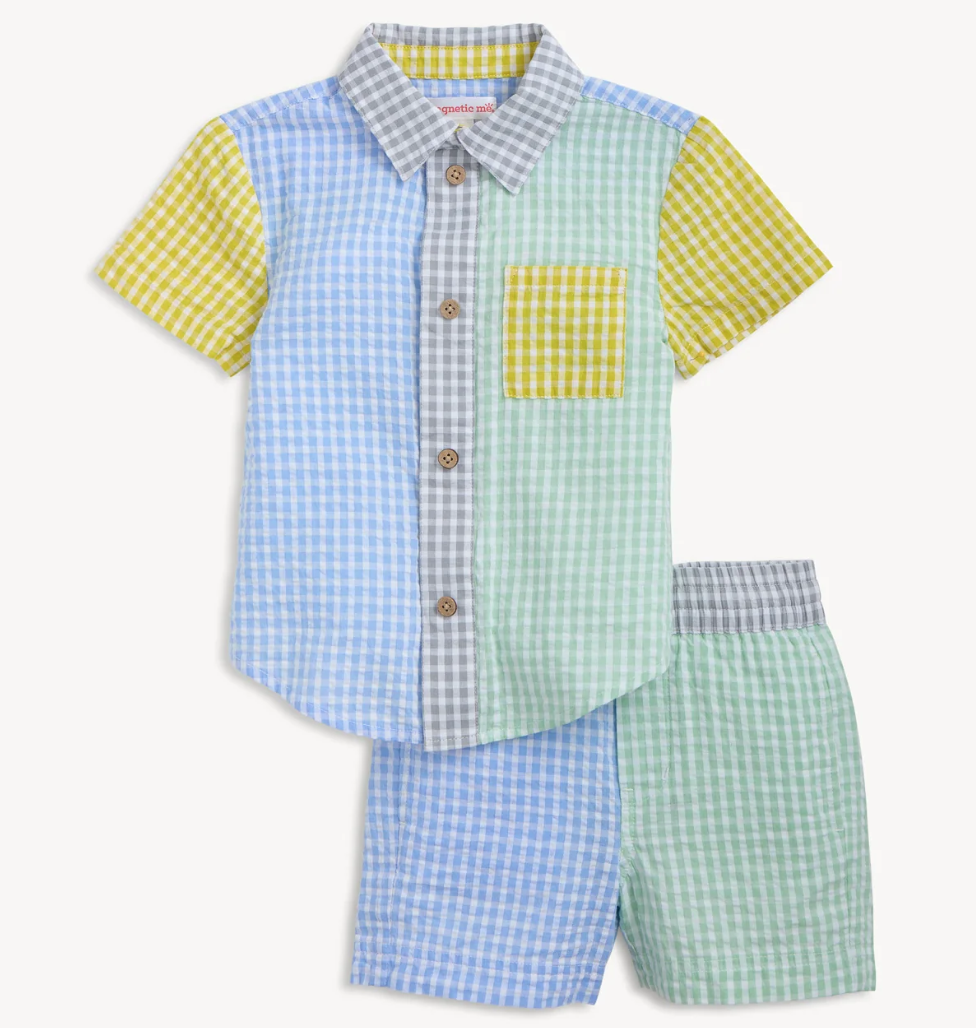 Multi Gingham Woven Collar Shirt & Short Set