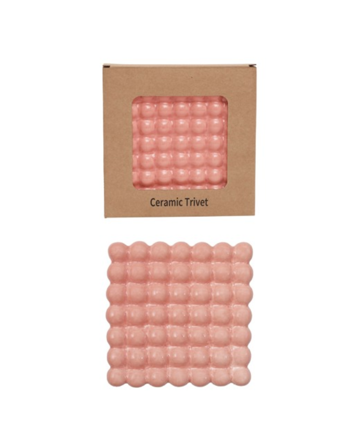 6 1/2" Ceramic Hobnail Trivet Tray Pink