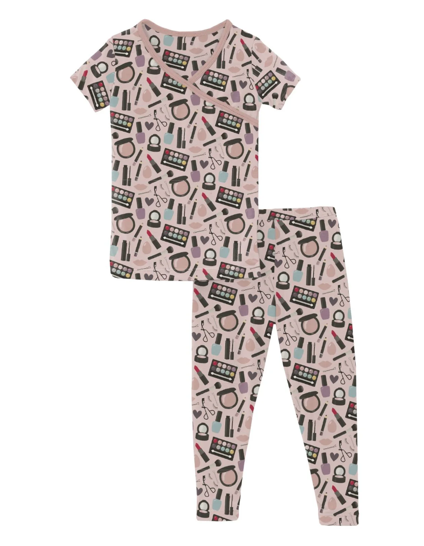 Print Short Sleeve Kimono Pajama Set Mamas Makeup