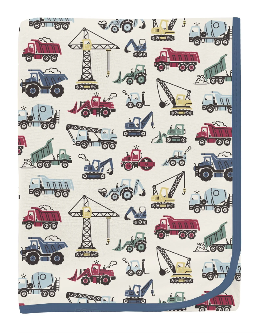 Print Swaddling Blanket Natural Construction Trucks