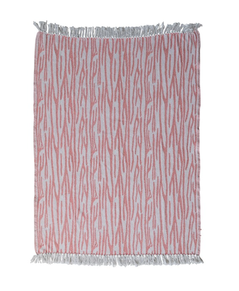 60" x 50" Woven Recycled Cotton Blend Throw Pink