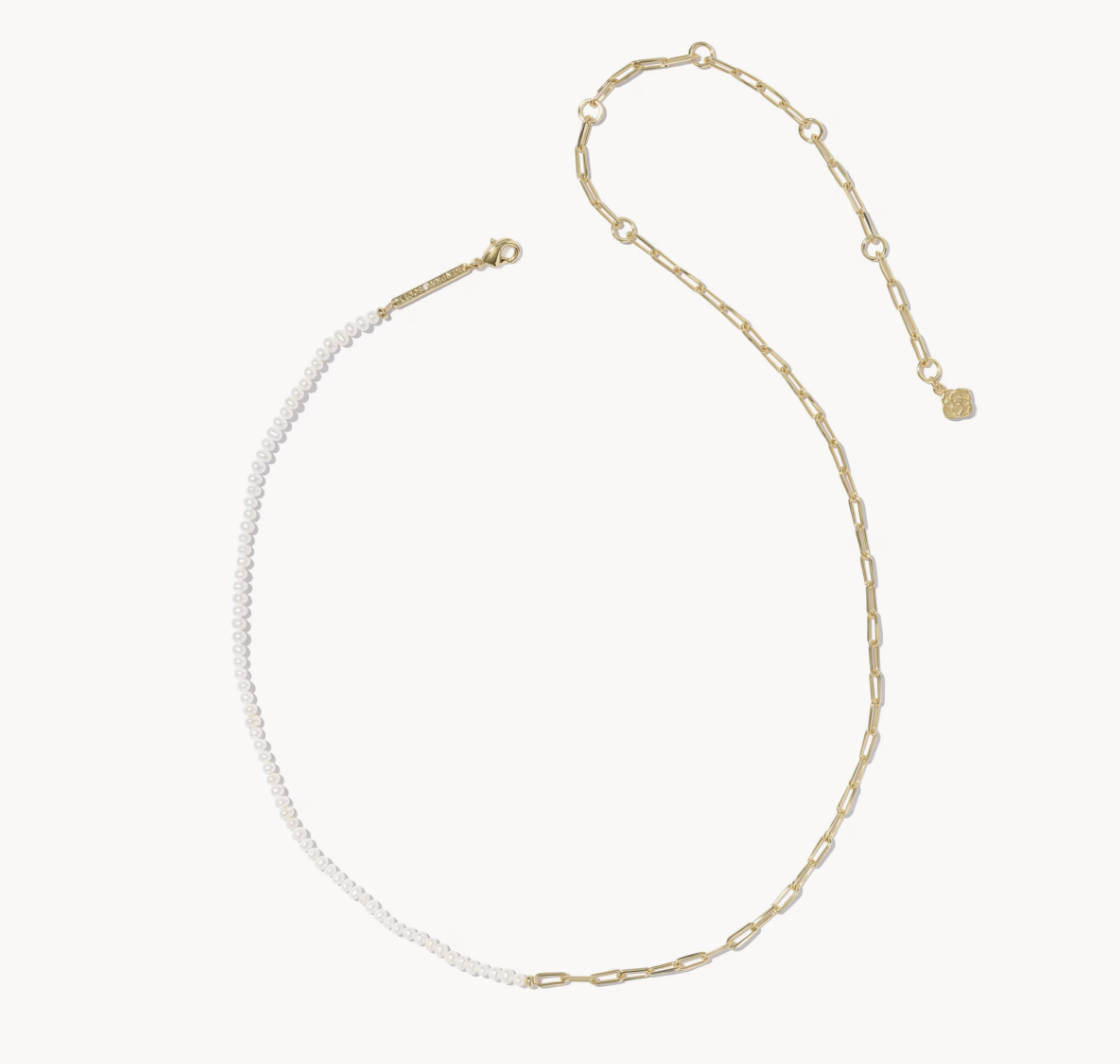 Markie Half Chain Necklace Gold Freshwater Cultured Pearl