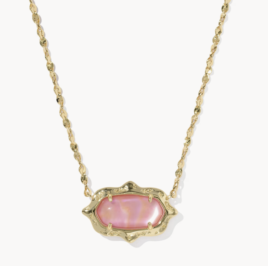 Elisa Scallop Frame Short Pendant Necklace Gold Light Pink Iridescent Abalone