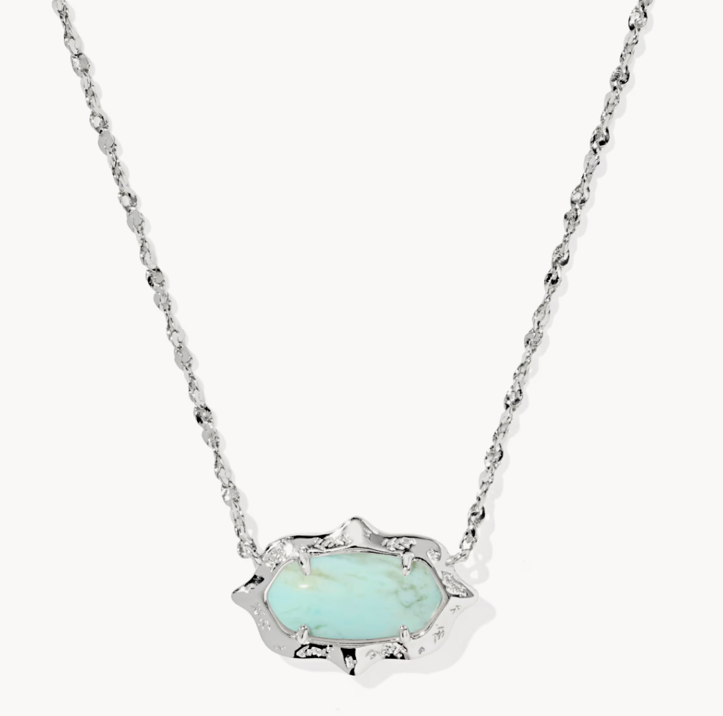 Elisa Scallop Frame Short Pendant Necklace Silver Sea Green Chrysocolla