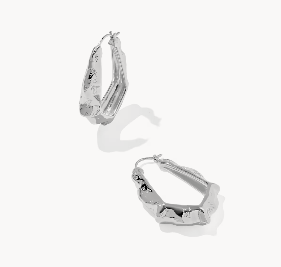 Adriana Scallop Frame Hoop Earrings Silver