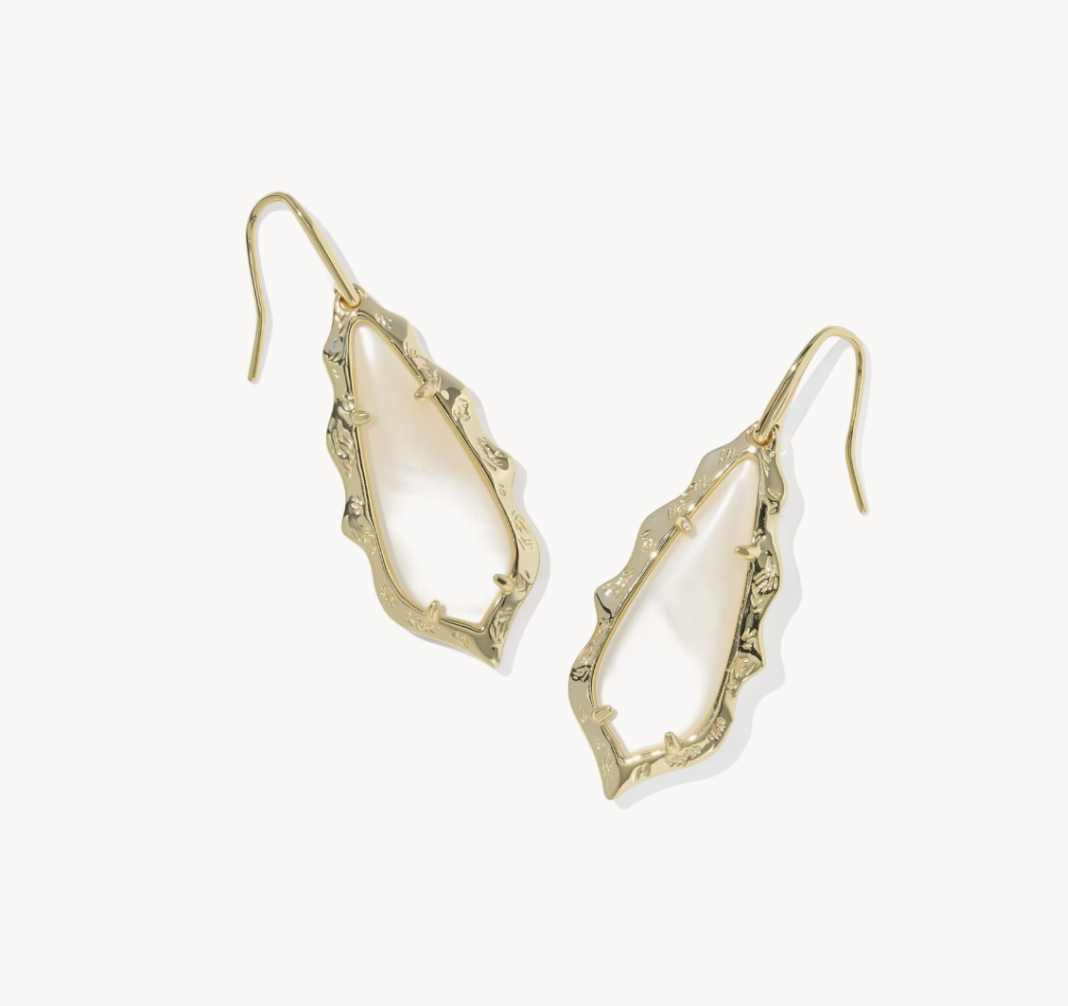 Adriana Scallop Frame Drop Earrings Gold Natural Mother Of Pearl