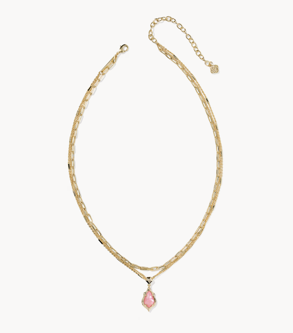 Adriana Scallop Frame Multi Strand Necklace Gold Light Pink Iridescent Abalone