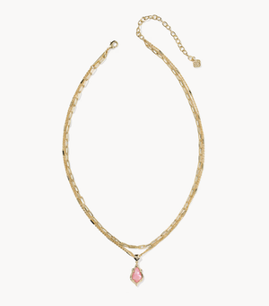 Adriana Scallop Frame Multi Strand Necklace Gold Light Pink Iridescent Abalone