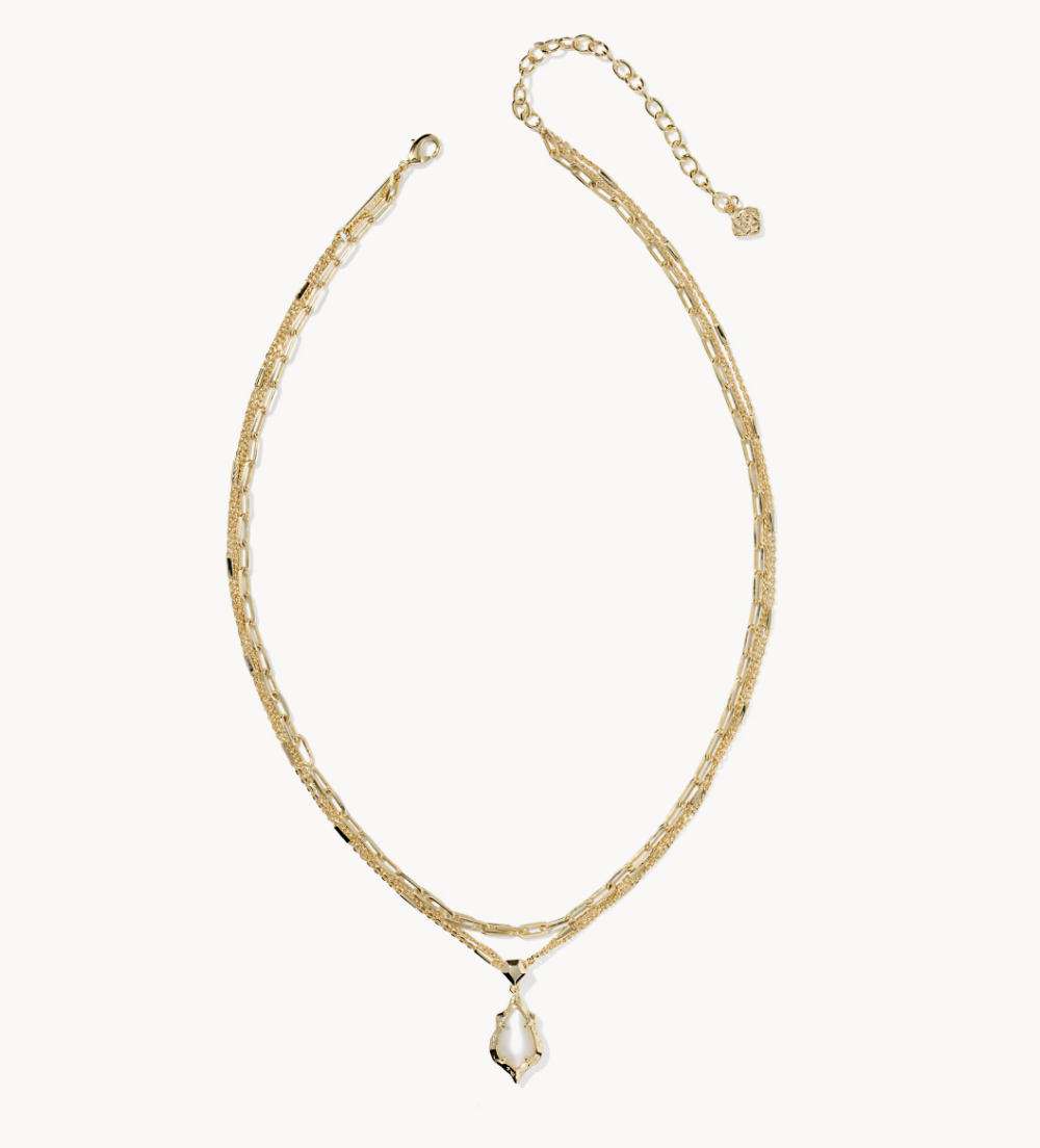 Adriana Scallop Frame Multi Strand Necklace Gold Natural Mother Of Pearl