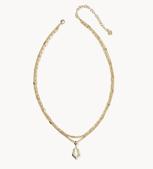 Adriana Scallop Frame Multi Strand Necklace Gold Natural Mother Of Pearl