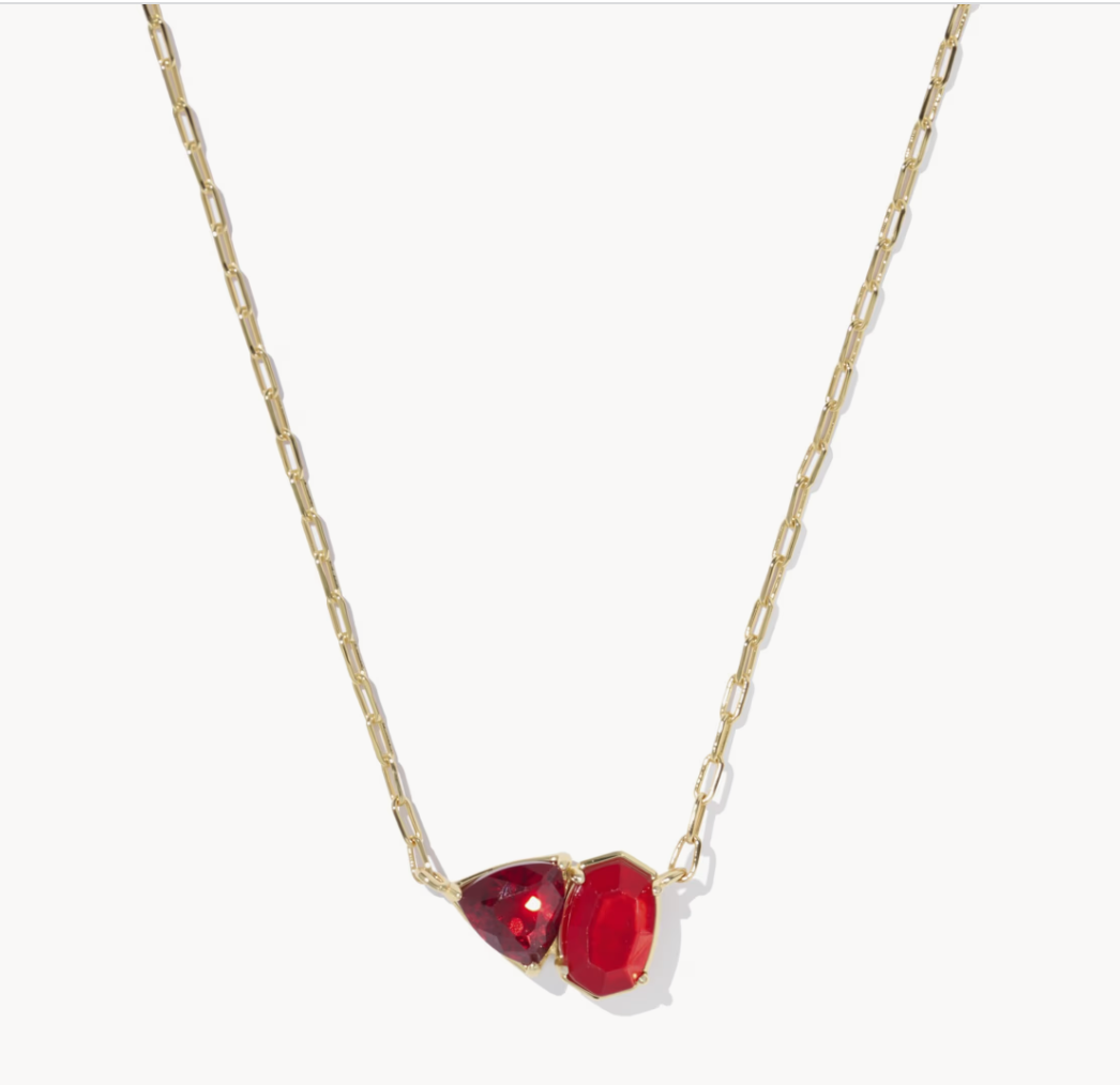 Tatum Short Pendant Necklace Gold Red Mix