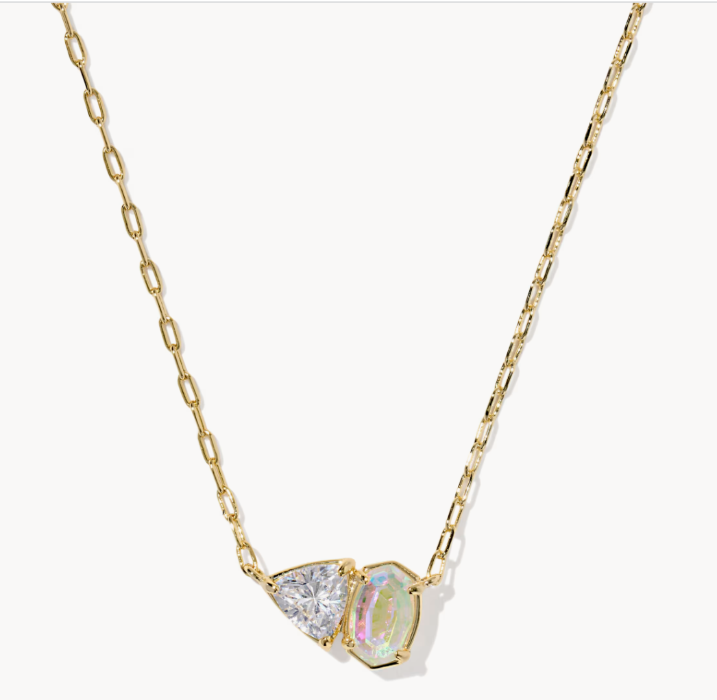 Tatum Short Pendant Necklace Gold White CZ Mix