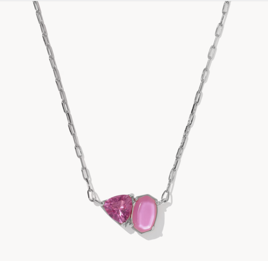 Tatum Short Pendant Necklace Silver Azalea Pink Mix