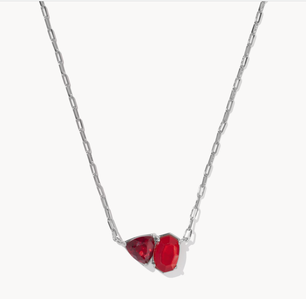 Tatum Short Pendant Necklace Silver Red Mix