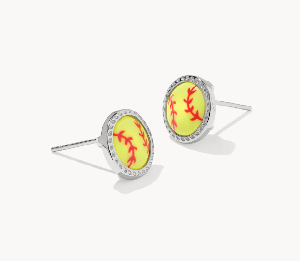 Softball Stud Silver Earrings