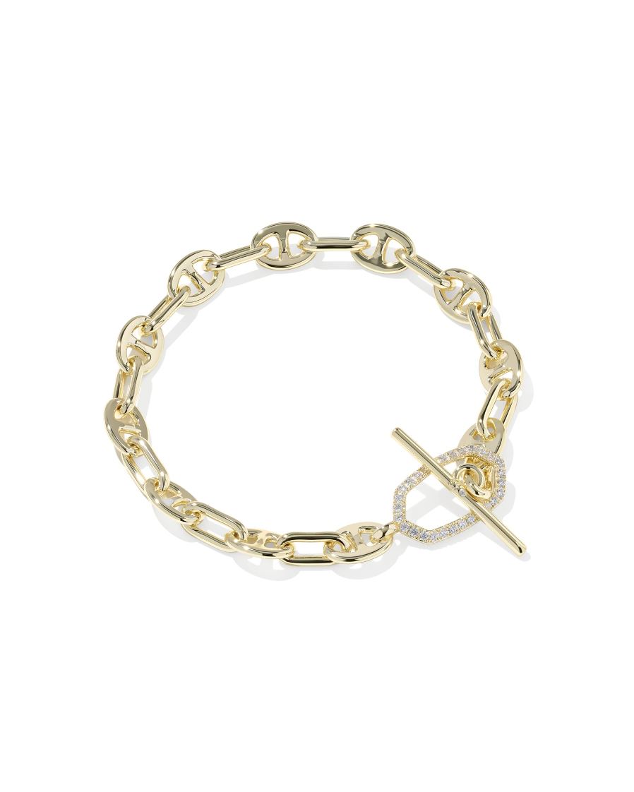 Elaina Toggle Link Chain Bracelet Gold White CZ