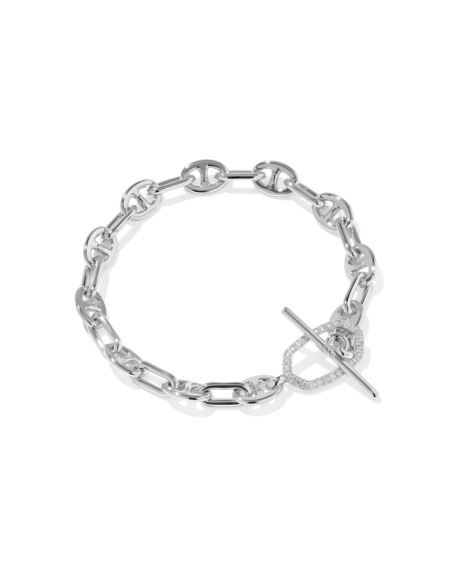 Elaina Toggle Link Chain Bracelet Rhod White CZ
