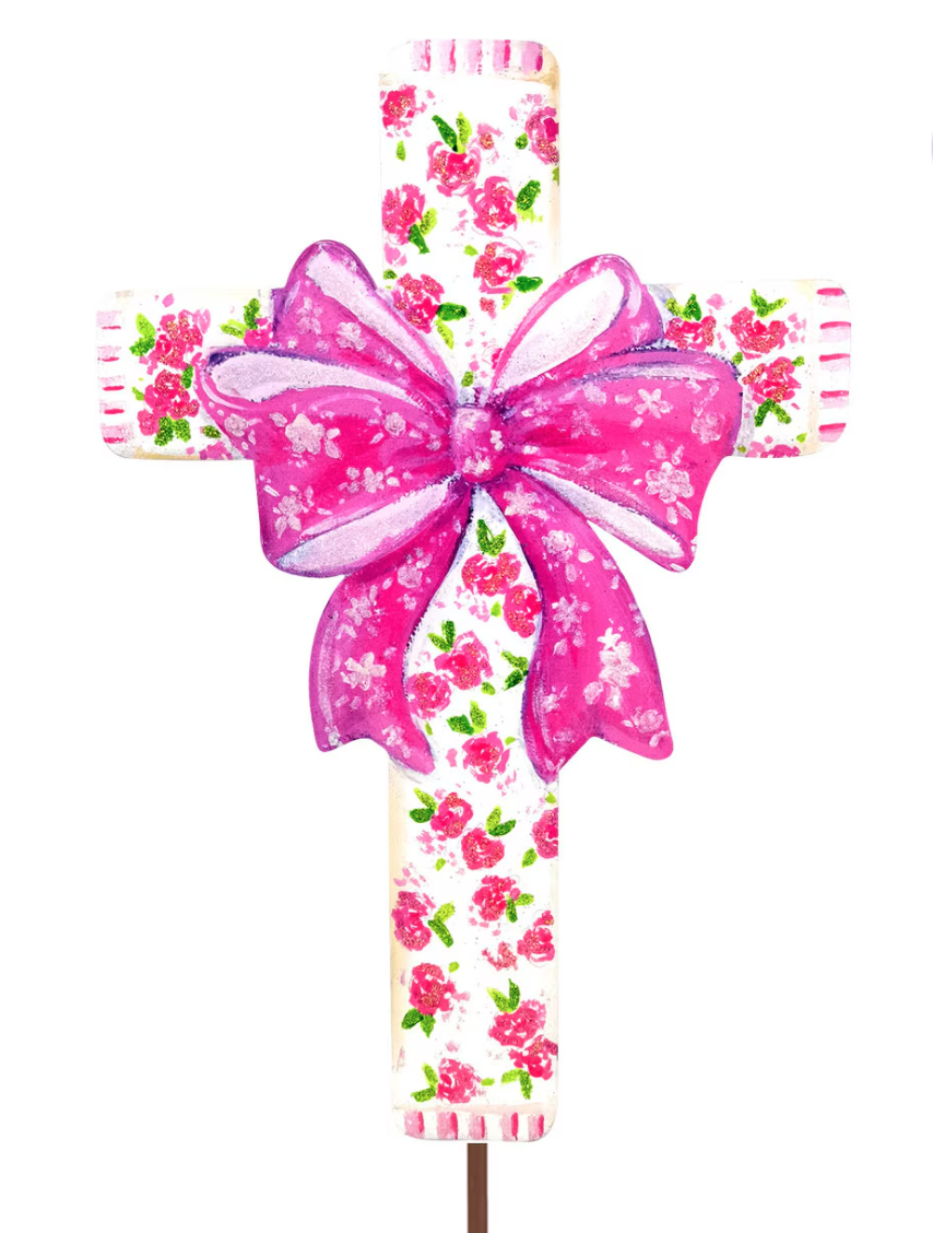 Pink Roses Cross With A Bow