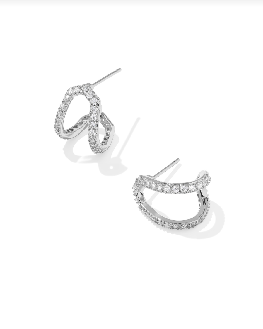 Daphne Pave Huggie Earrings Rhod White CZ