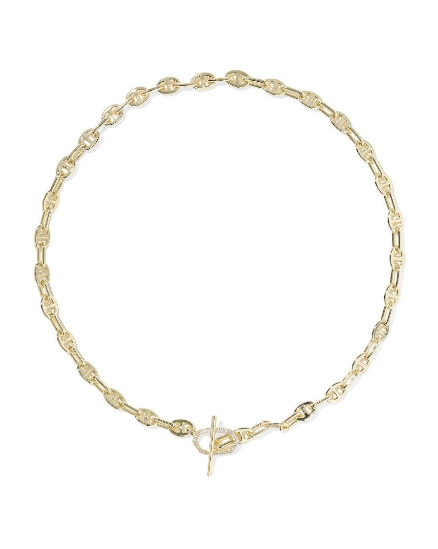 Elisa Toggle Link Chain Necklace Gold White CZ